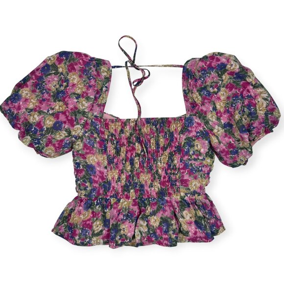 NWOT ASTR The Label Floral Bustier Puff Sleeve Peplum Top - Picture 2 of 8
